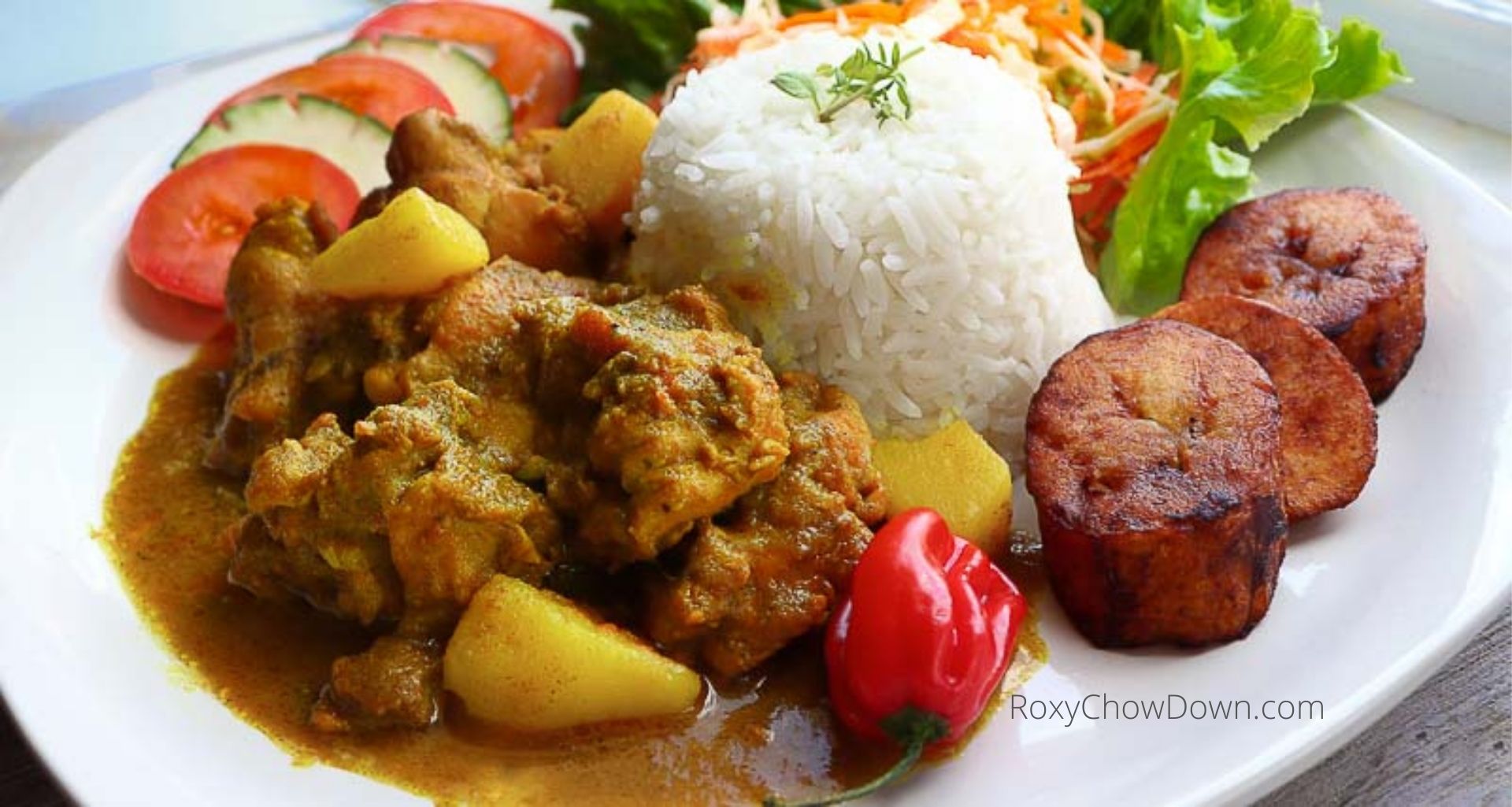 Jamaican Curry Chicken with White Rice by Roxy Chow Down